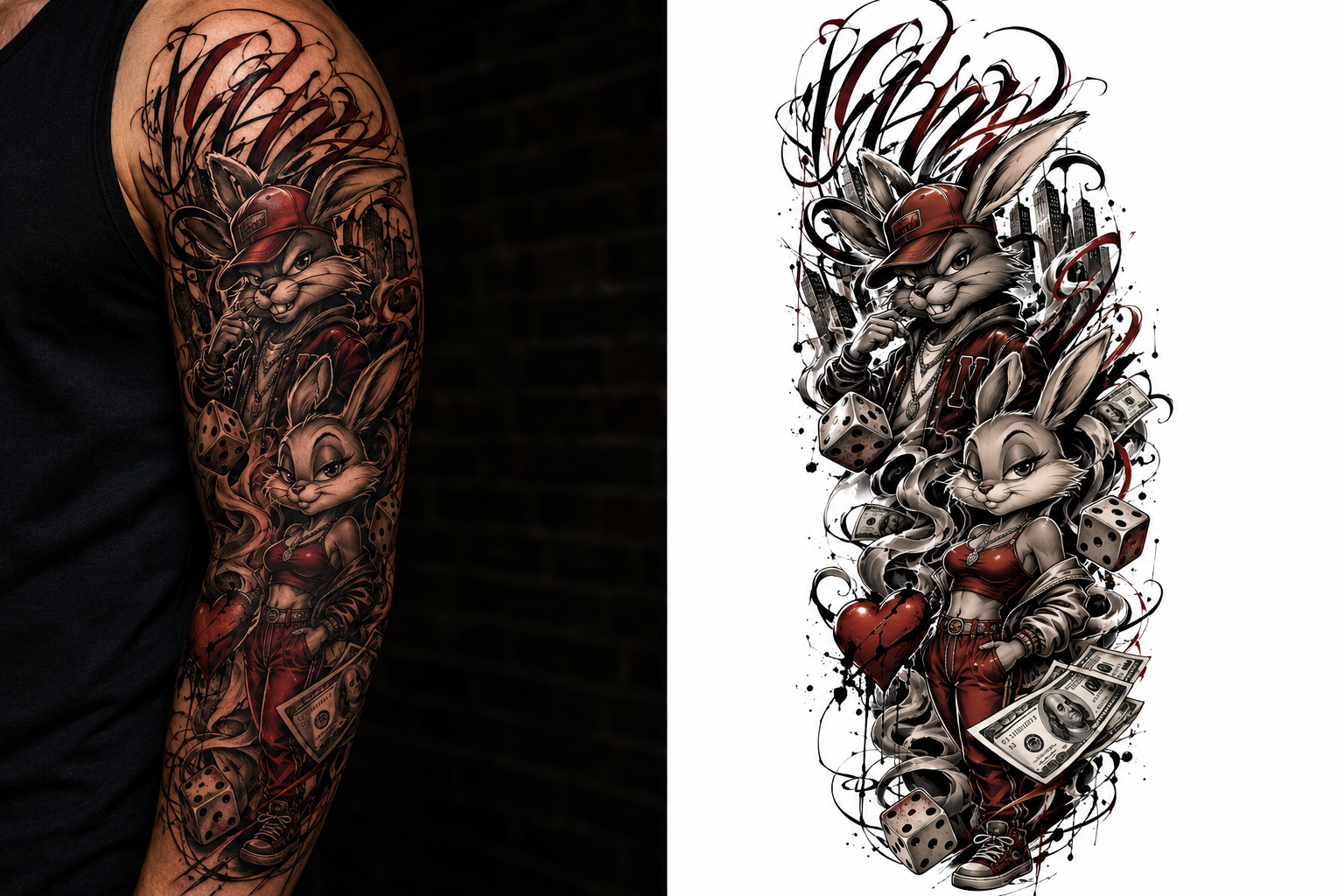 Love & Trouble tattoo model preview